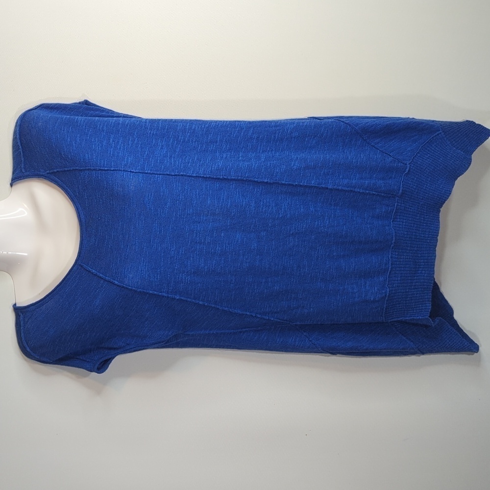 Eileen Fisher Blue Organic Cotton Linen Asymmetrical Hem Shirt XS